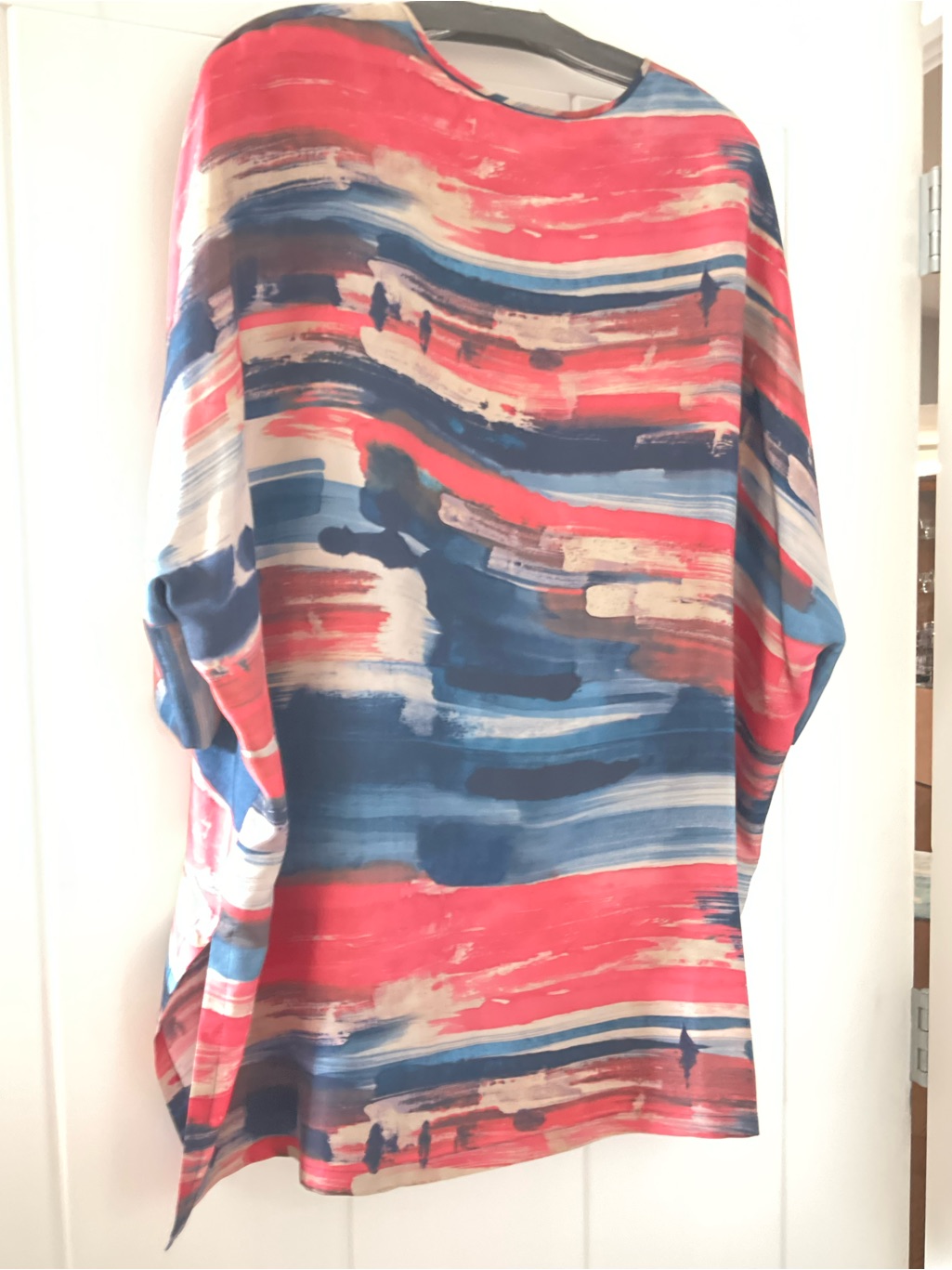 Lafayette 148 New York Abstract Brushstroke Blouse In Red, Blue, Cream